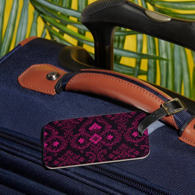 Purple and black gothic damask pattern bagagebricka (Framsida Insitu 3)