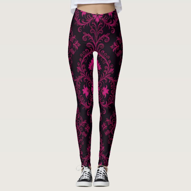 Purple and black gothic damask pattern leggings (Framsida)