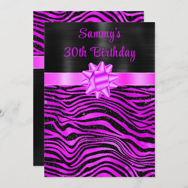 Purple and Black Zebra Stripes Birthday Party Inbjudningar (Fram/baksida)