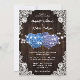 Purple and Blue Floral Hearts Wood Lace Wedding Inbjudningar