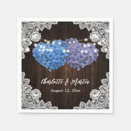 Purple and Blue Floral Hearts Wood Lace Wedding Pappersservett