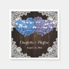 Purple and Blue Floral Hearts Wood Lace Wedding Pappersservett