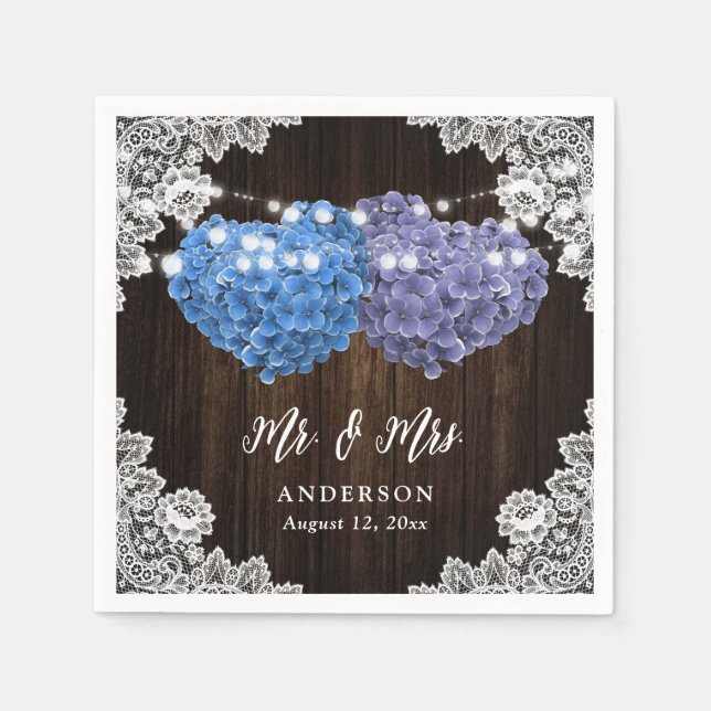 Purple and Blue Floral Mr. and Mrs. Wedding Pappersservett (Framsidan)