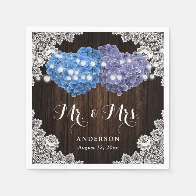 Purple and Blue Floral Mr. and Mrs. Wedding Pappersservett (Framsidan)