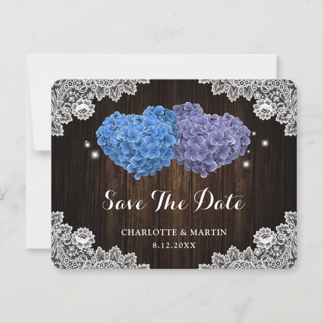 Purple and Blue Floral Wedding Save The Date Card Spara Datumet (Framsida)