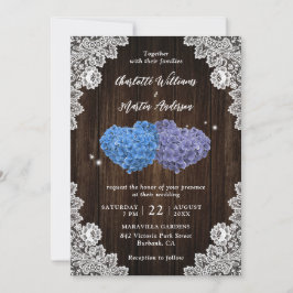 Purple and Blue Rustic Floral Lace Wood Wedding Inbjudningar