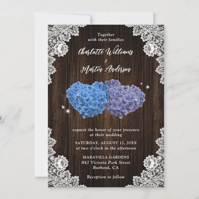 Purple and Blue Rustic Floral Wedding Inbjudningar (Framsida)