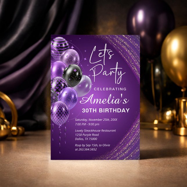 Purple and Gold Adult Birthday Party Inbjudningar (Skapare uppladdad)