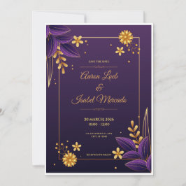Purple and Gold Aesthetics Floral Save the Date Inbjudningar