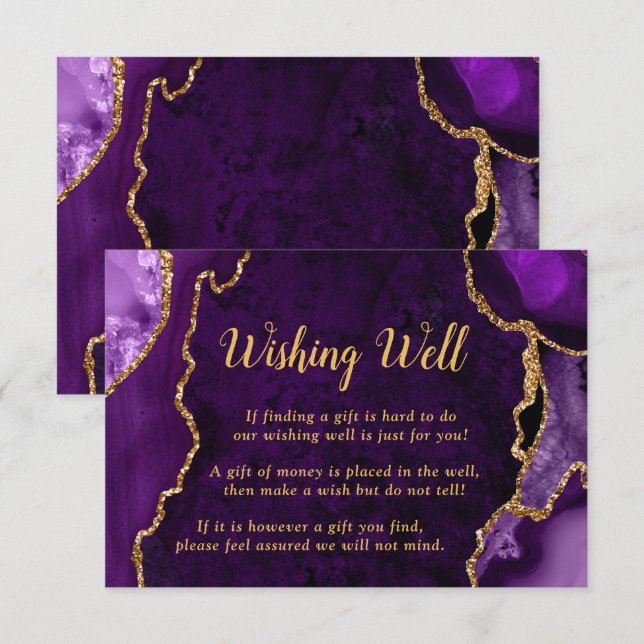 Purple and Gold Agate Wedding Wishing Well Tilläggskort (Fram/baksida)