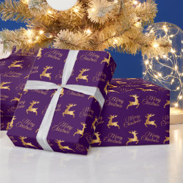 Purple and Gold Christmas Reindeers Presentpapper