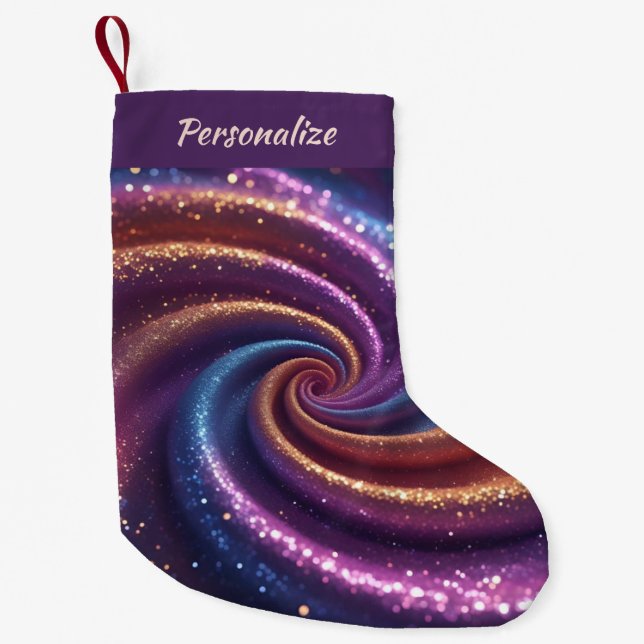 Purple and Gold Glitter Swirl Pattern Christmas Liten Julstrumpa (Framsidan)