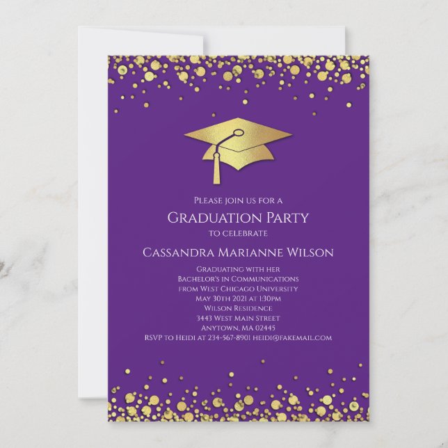 Purple and Gold Graduation Inbjudningar (Framsida)