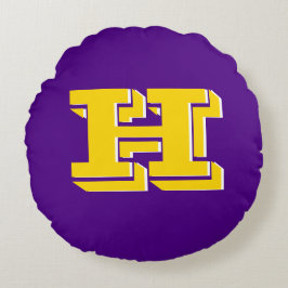 Purple and Gold Team Pride Monogram Rund Kudde