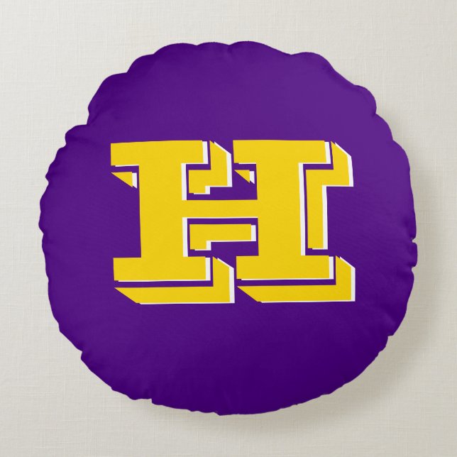 Purple and Gold Team Pride Monogram Rund Kudde (Framsidan)