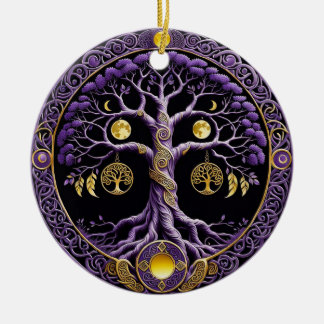 Purple and Gold Tree of Life Mandala Julgransprydnad Keramik