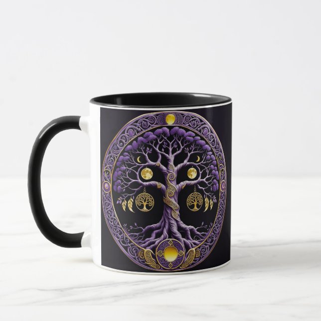 Purple and Gold Tree of Life Mandala Mugg (Vänster)