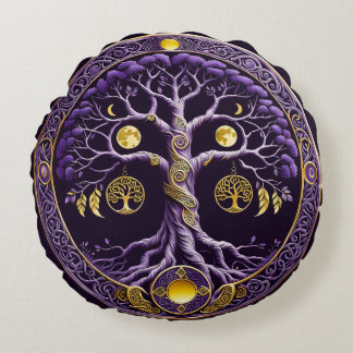 Purple and Gold Tree of Life Mandala Rund Kudde