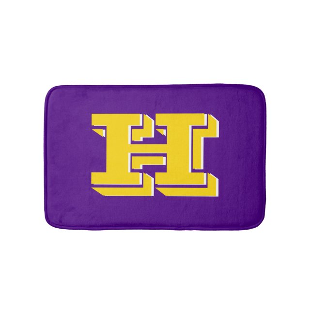 Purple and Gold Varsity Letter Style Monogram Badrumsmatta (Framsidan)