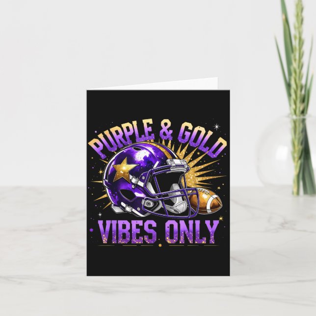 Purple And Gold Vibes Only Football Fan Gift  Kort (Framsida)