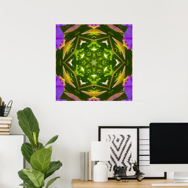 PURPLE AND GREEN ABSTRACT DRAWING. SAMER BRASIL. 4 POSTER (Hemmakontoret)