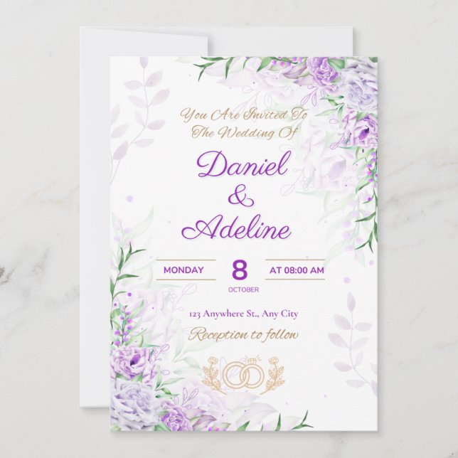 Purple and Green elegant wedding invitation Inbjudningar (Framsida)