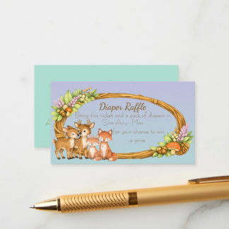 Purple and Mint Woodland Animals Diaper Raffle Tilläggskort