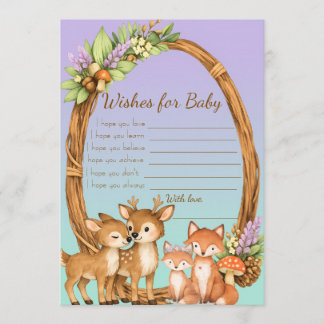 Purple and Mint Woodland Animals Wishes for Baby Rådkort