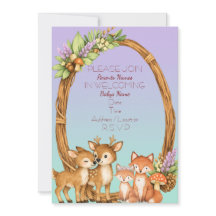 Purple and Mint Woodland Baby Shower Invite