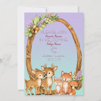 Purple and Mint Woodland Baby Shower Invite Inbjudningar