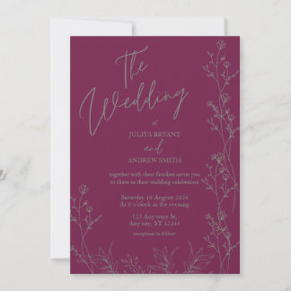 Purple and saga green thick wedding Invitation Inbjudningar
