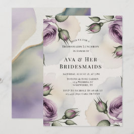 Purple and Sage Green Roses Bridesmaids Luncheon Inbjudningar