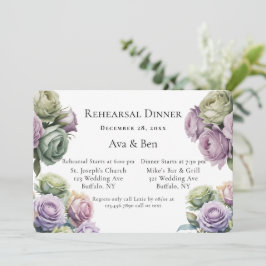 Purple and Sage Green Roses Rehearsal Dinner Inbjudningar