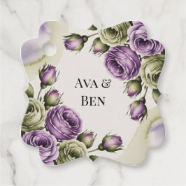 Purple and Sage Green Roses Watercolor Wedding Gåvor Etiketter