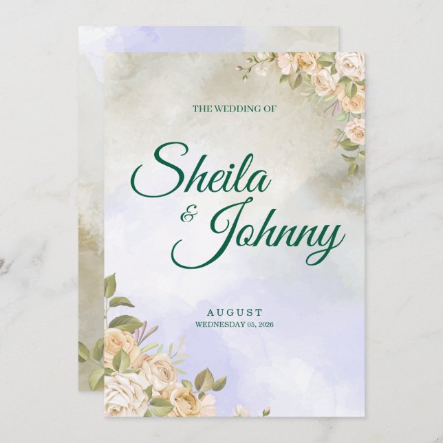 Purple and Sage Pastel Elegance Wedding  Inbjudningar (Fram/baksida)