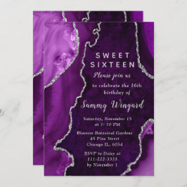 Purple and Silver Agate Marble Sweet Sixteen Inbjudningar