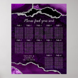 Purple and Silver Agate Wedding Seating Chart Poster