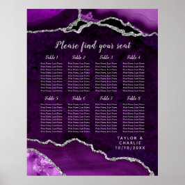 Purple and Silver Agate Wedding Seating Chart Poster
