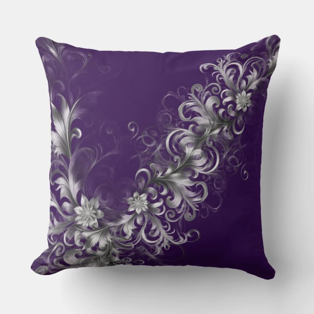 Purple and Silver Elegance Throw Pillow Kudde (Framsida)