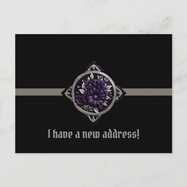 Purple and Silver Flowers in Gothic Frame COA Vykort (Framsida)