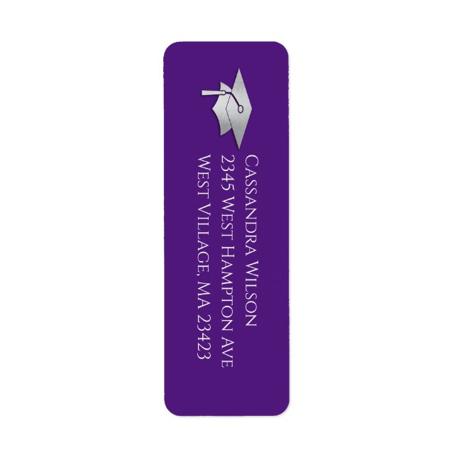 Purple and Silver Graduation Returadress Etikett (Framsidan)