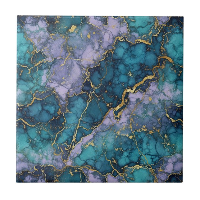 Purple and Turquoise Marble Ceramic Tile Kakelplatta (Framsidan)