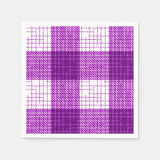 Purple and White Bold Checkered Plaid Design  Pappersservett (Framsidan)