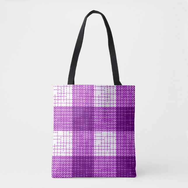 Purple and White Bold Checkered Plaid Design  Tygkasse (Framsida)