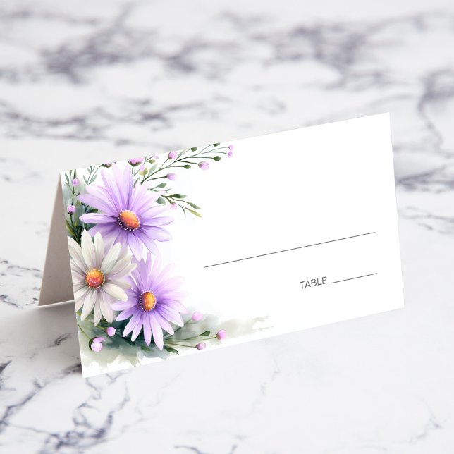 Purple and White Daisies Wedding Place Card Placeringskort (Skapare uppladdad)