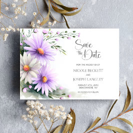 Purple and White Daisies Wedding Save the Date Spara Datumet