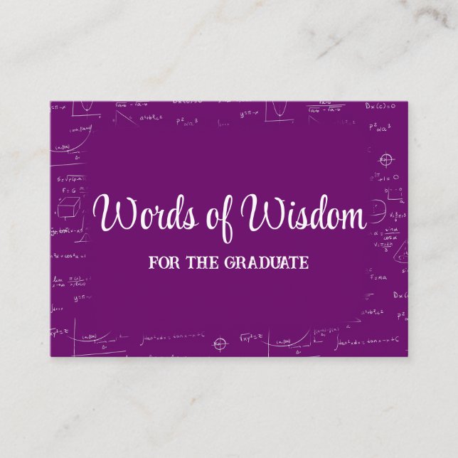 Purple and White Graduate Words of Wisdom Advice Tilläggskort (Framsida)