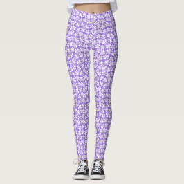 Purple and White Modern Geometric Floral Pattern Leggings
