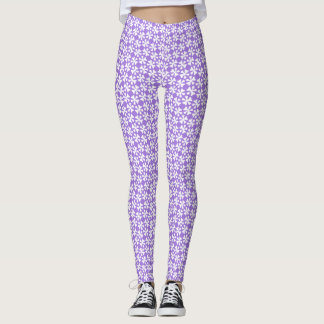 Purple and White Modern Geometric Floral Pattern Leggings