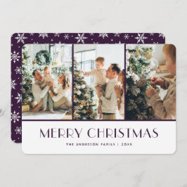 Purple and White Snowflakes Photo Christmas Card Julkort